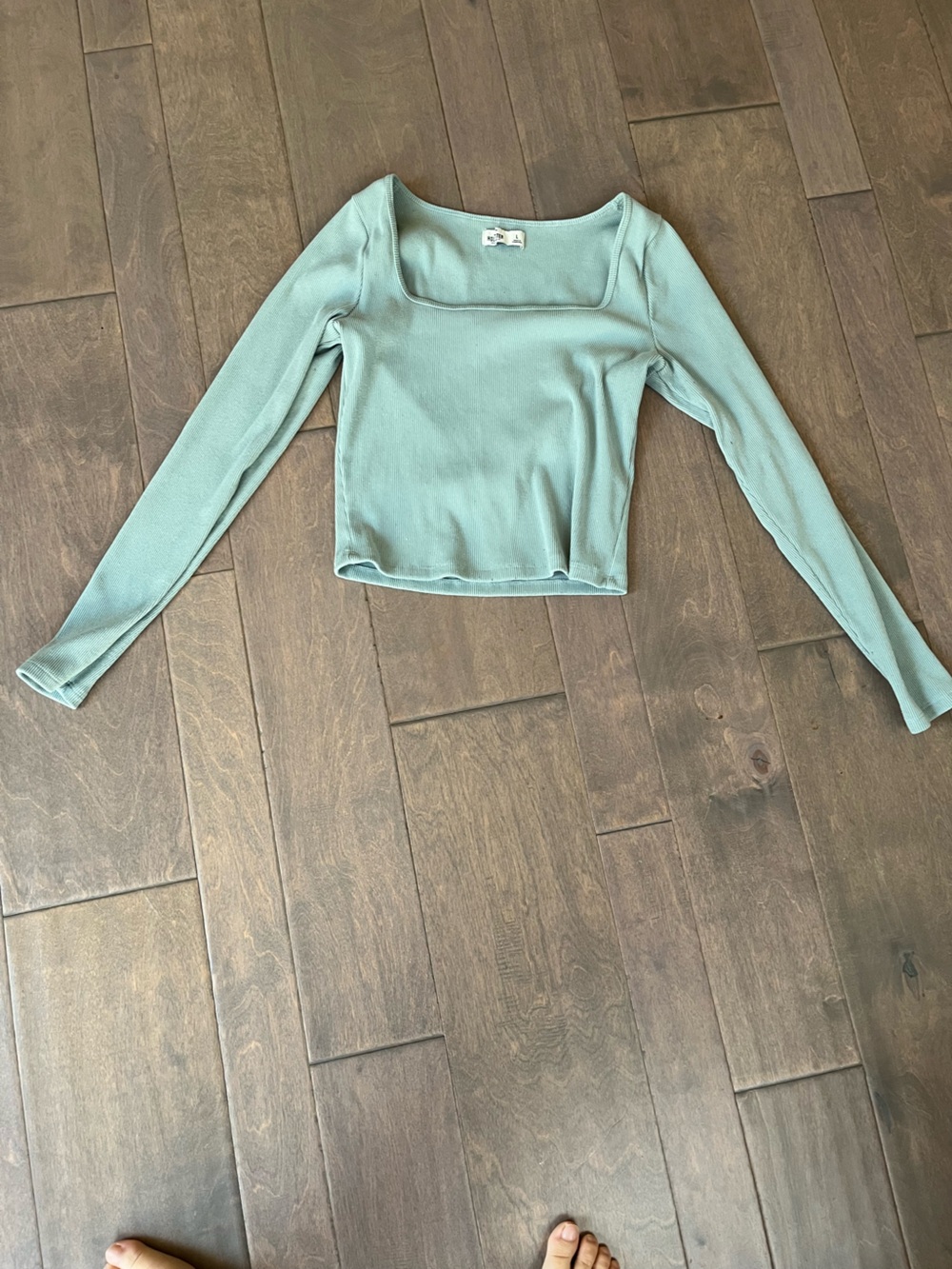 Hollister Sage Green Square Neck Long Sleeve Crop Top
